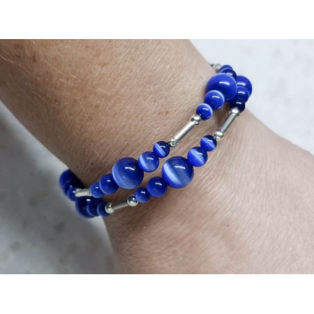 Blue Glass Cats Eye Wrap Bracelet